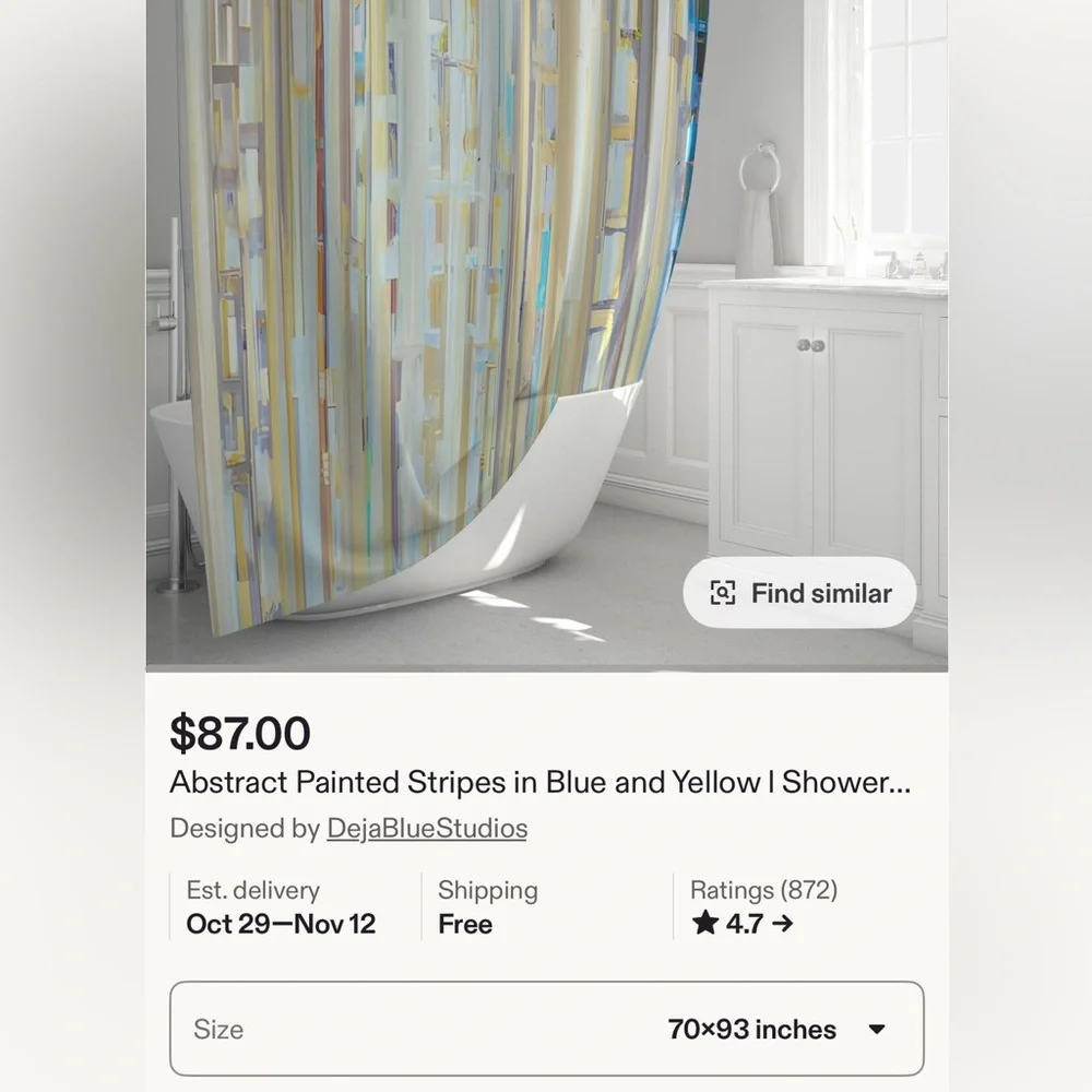 DejaBlueStudios Stained Glass Stripes Shower Curtain 70x93” Blue Yellow XLong